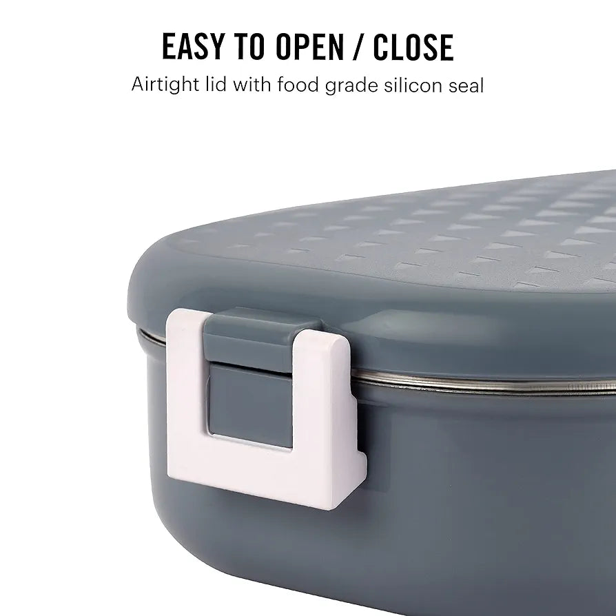 CELLO Altro Neo Lunch Box, Neo Grey 700ml, 2 Container Lunch Box for Kids | Steel Insulated Lunch Box with Veg Box | Leak-Proof Air Tight Container Tiffin Box for Kids | Ideal for School & Picnic